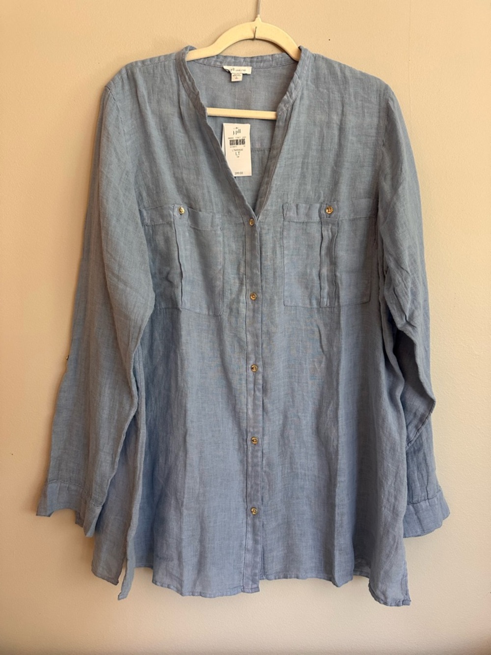 NWT J. Jill 100% Linen Blue Button Down Shirt Relaxed Fit Size Large Tall - Picture 2 of 11